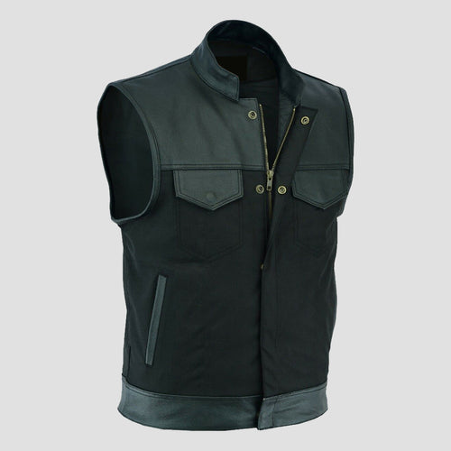 Mens Black Quilted Anarchy Motorcycle Club Vest