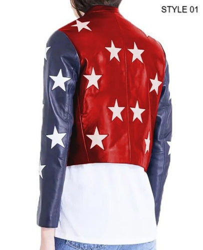 Independence Day Cropped Real Leather Jacket