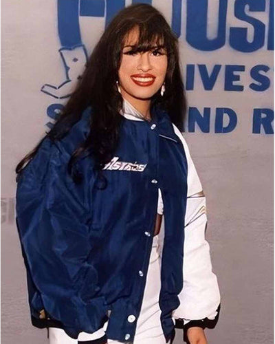 Selena Quintanilla Blue and White Cotton Bomber Jacket