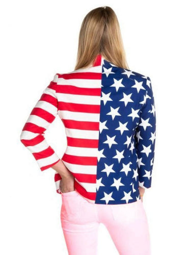 Women Independence Day American Flag Cotton Blazer