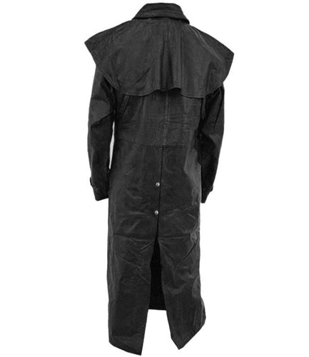 Mens Stylish Dark Black Leather Trench Coat