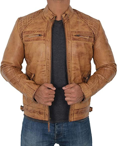 Mens Cafe Racer Motorcycle Real Leather Brown Jacket
