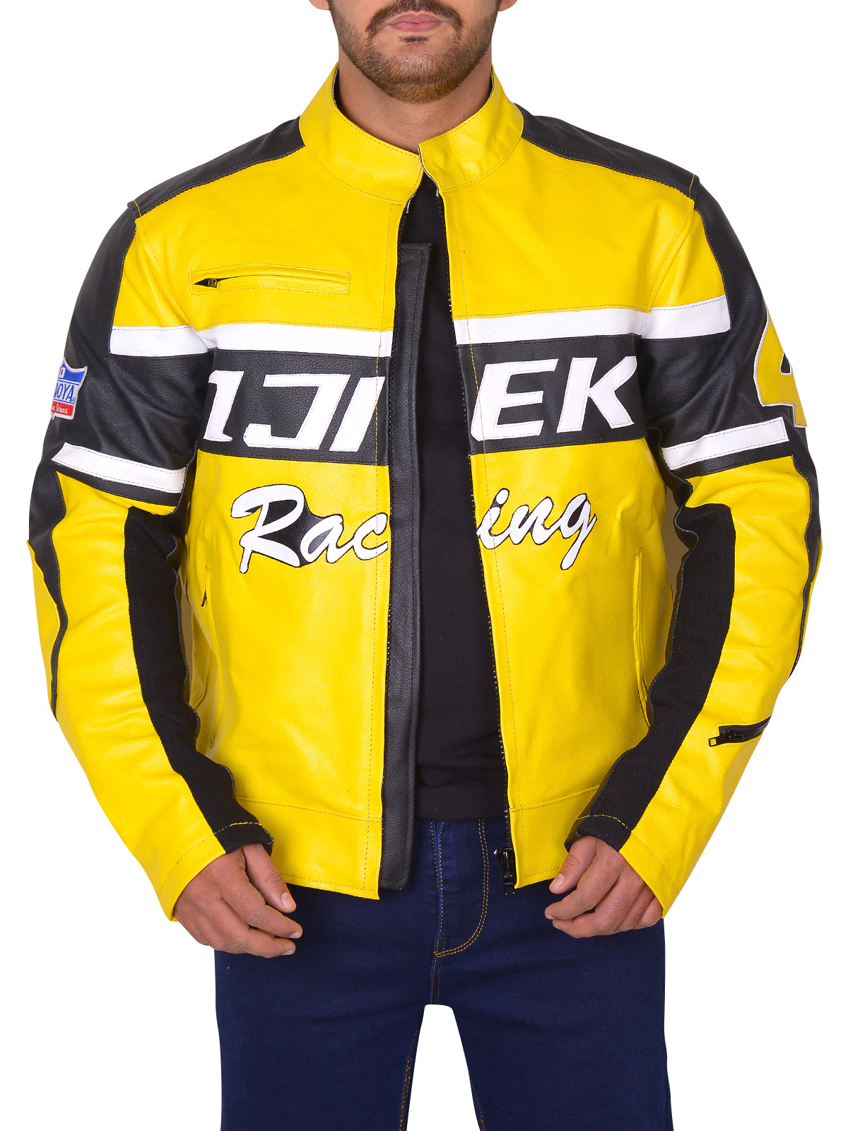Black & Yellow Biker Real Leather Jacket – Boneshia Black / Leather / XXXL