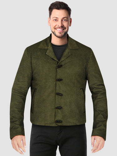 Men's Modish Green Cotton Retro Jacket