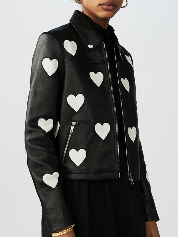 Valentine's Day Black Women Heart Leather Jacket