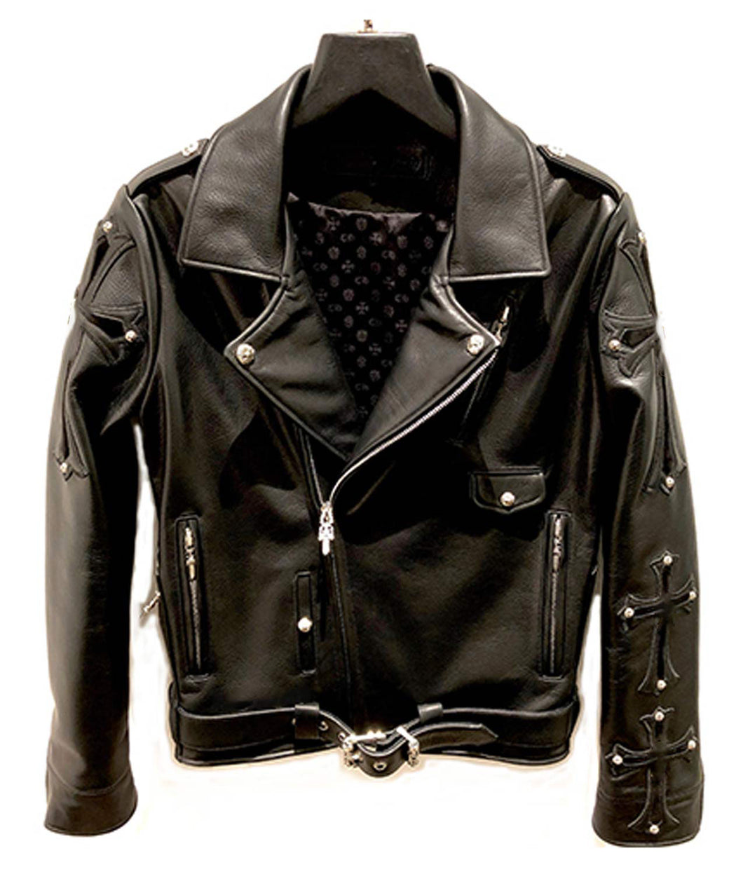 Mens Chrome Hearts Motorcycle Leather Jacket