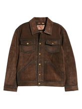 Load image into Gallery viewer, Mens Brown Suede Leather Trucker Jacket
