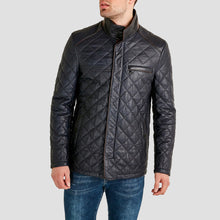 Load image into Gallery viewer, Mens Casual Navy Blue Leather Biker Jacket
