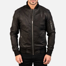 Load image into Gallery viewer, Mens Bomia Black Leather Bomber Jacket
