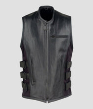 Load image into Gallery viewer, Mens Black Armor Motorcycle Adjustable Leather Vest
