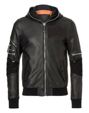 Load image into Gallery viewer, Mens Black Bomber Fashion Stylish Leather Jacket
