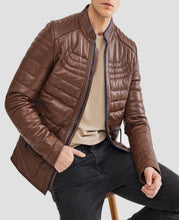 Load image into Gallery viewer, Mens Brown Inflatable Leather Jacket
