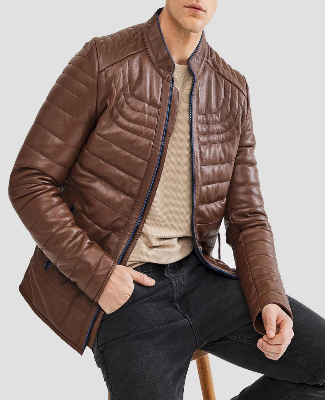 Mens Brown Inflatable Leather Jacket