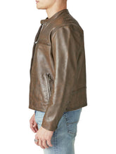 Load image into Gallery viewer, Mens Coffee Brown Leather Biker Jacket
