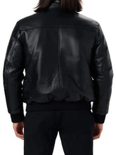 Load image into Gallery viewer, Mens Shirt Collar Black Bomber Leather Jacket
