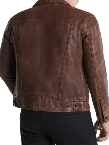 Mens Stylish Brown Trucker Leather Jacket