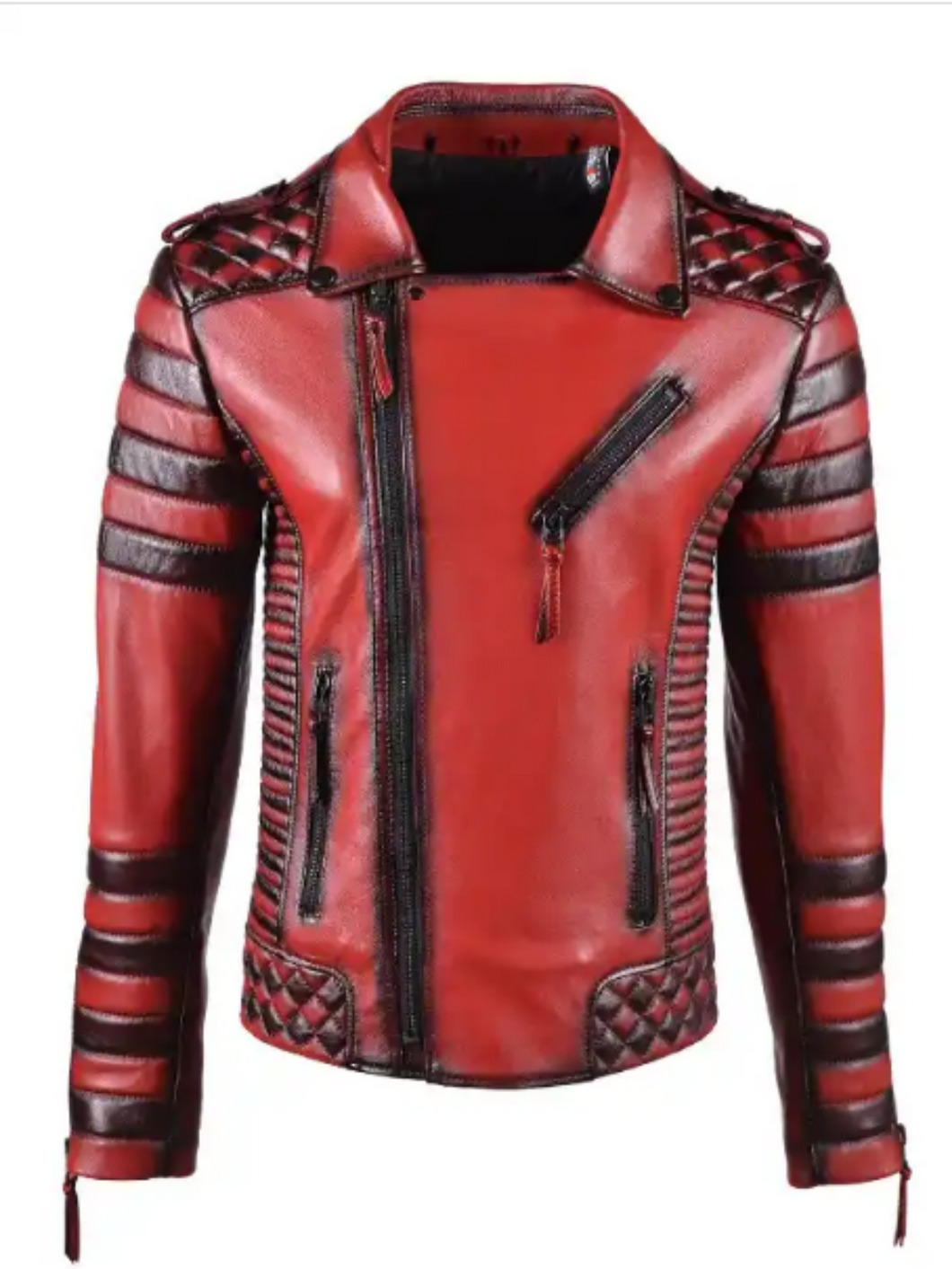 Men Vintage Red Biker Leather Jacket
