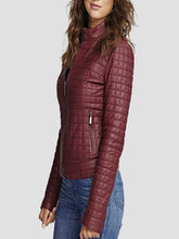 Load image into Gallery viewer, Womens Unique Maroon Leather Biker Jacket
