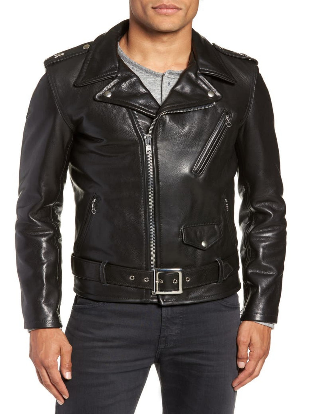 Mens Glamorous Dark Black Biker Leather Jacket