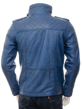 Load image into Gallery viewer, Men Blue Leather Biker Jacket
