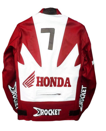 Honda Cowhide Red & White Biker Leather Jacket