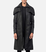 Load image into Gallery viewer, Mens Distressed Black Classic Leather Long Coat
