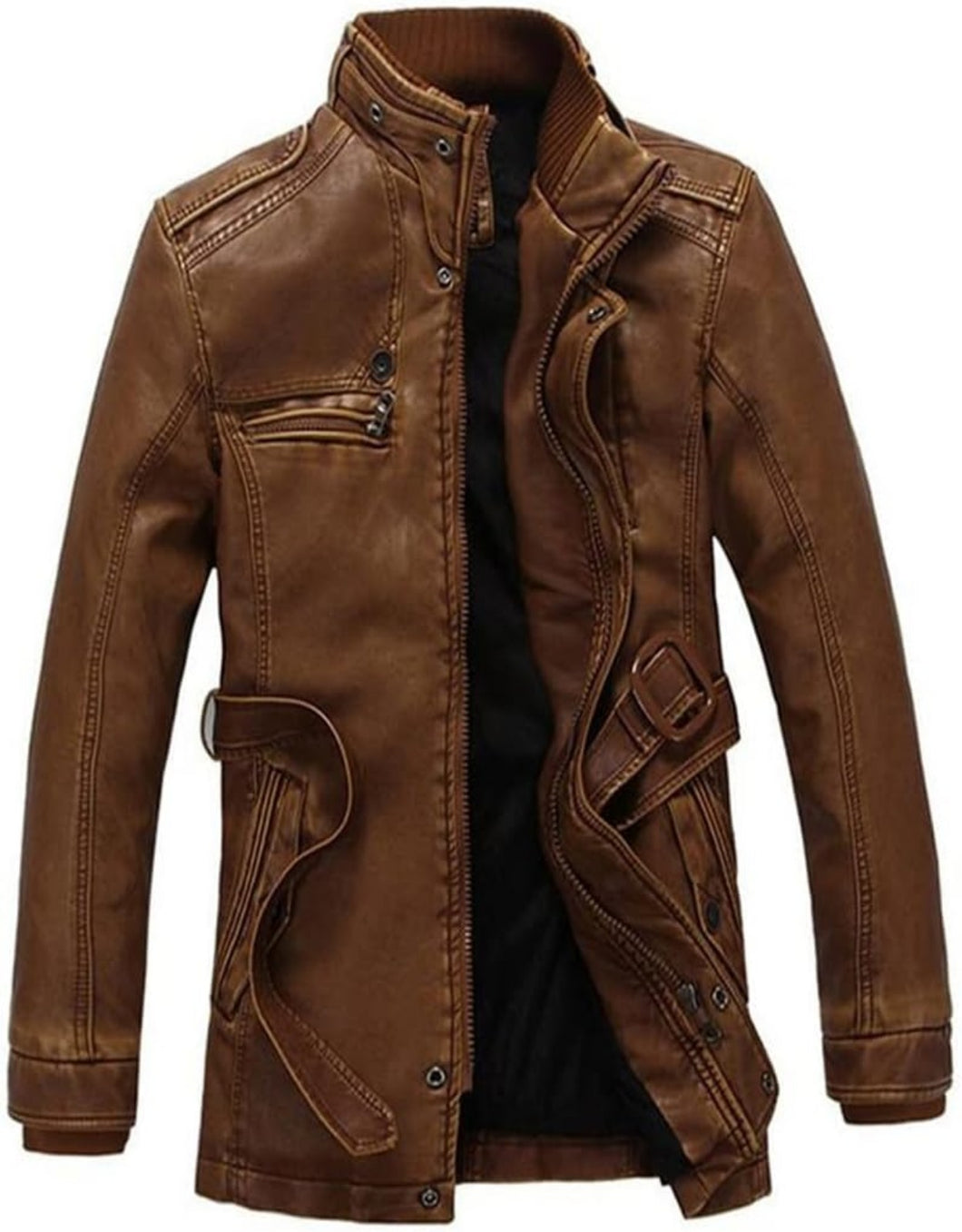 Men's Winter Windproof Long Leather Jacket