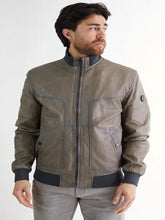 Load image into Gallery viewer, Mens Stylish Khaki Bomber Leather Jacket
