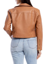 Load image into Gallery viewer, Womens Shiny Brown Leather Moto Jacket
