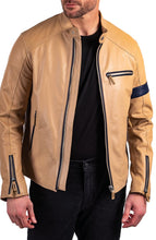 Load image into Gallery viewer, Mens Racer Designer Brown Leather Jacket
