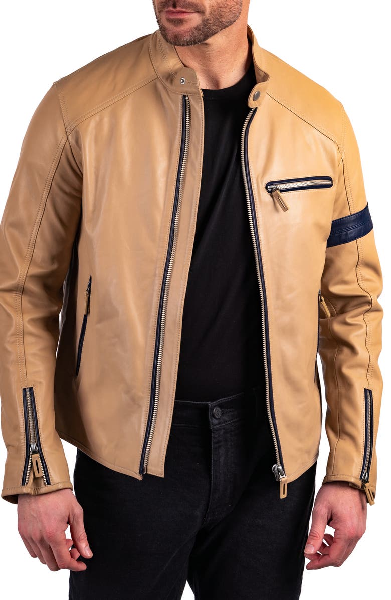 Mens Racer Designer Brown Leather Jacket
