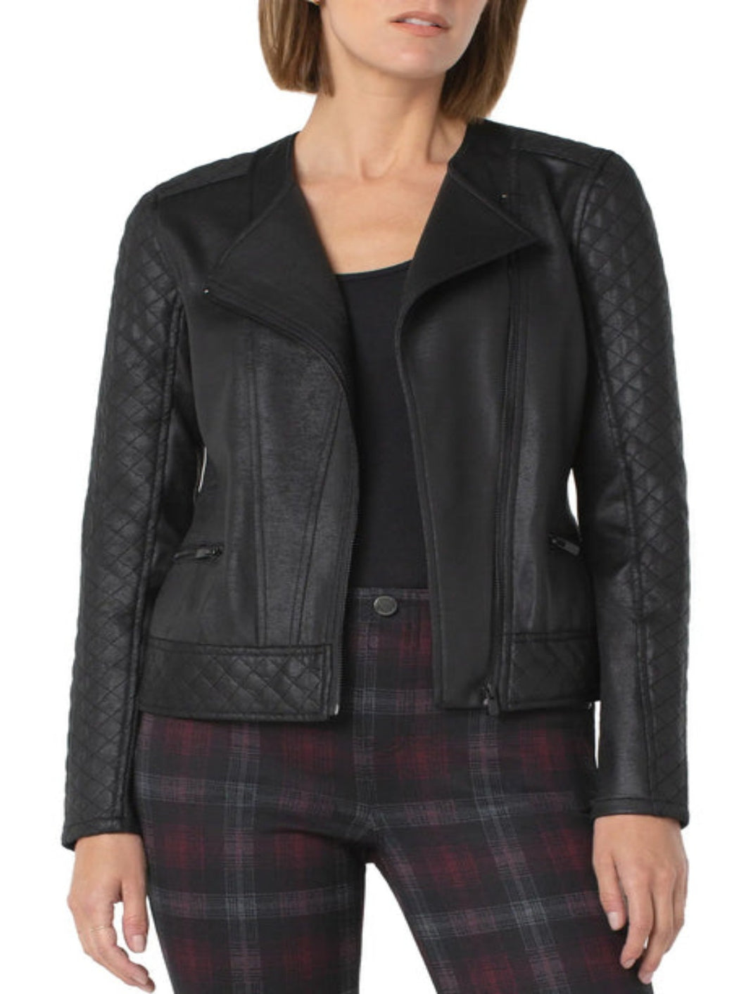 Womens Black Quilted Moto Leather Jacket