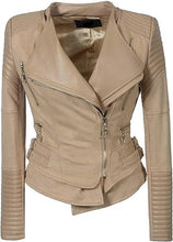 Load image into Gallery viewer, Women’s Long Sleeve Oblique Zipper Short Moto Jacket
