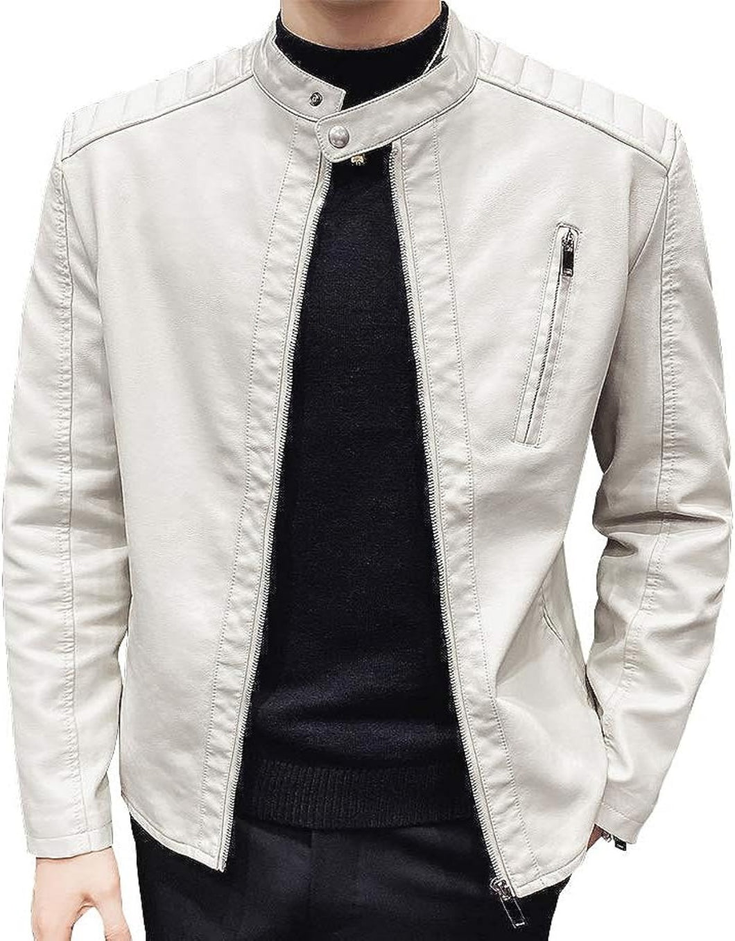 Mens Casual Stand Collar White Jacket