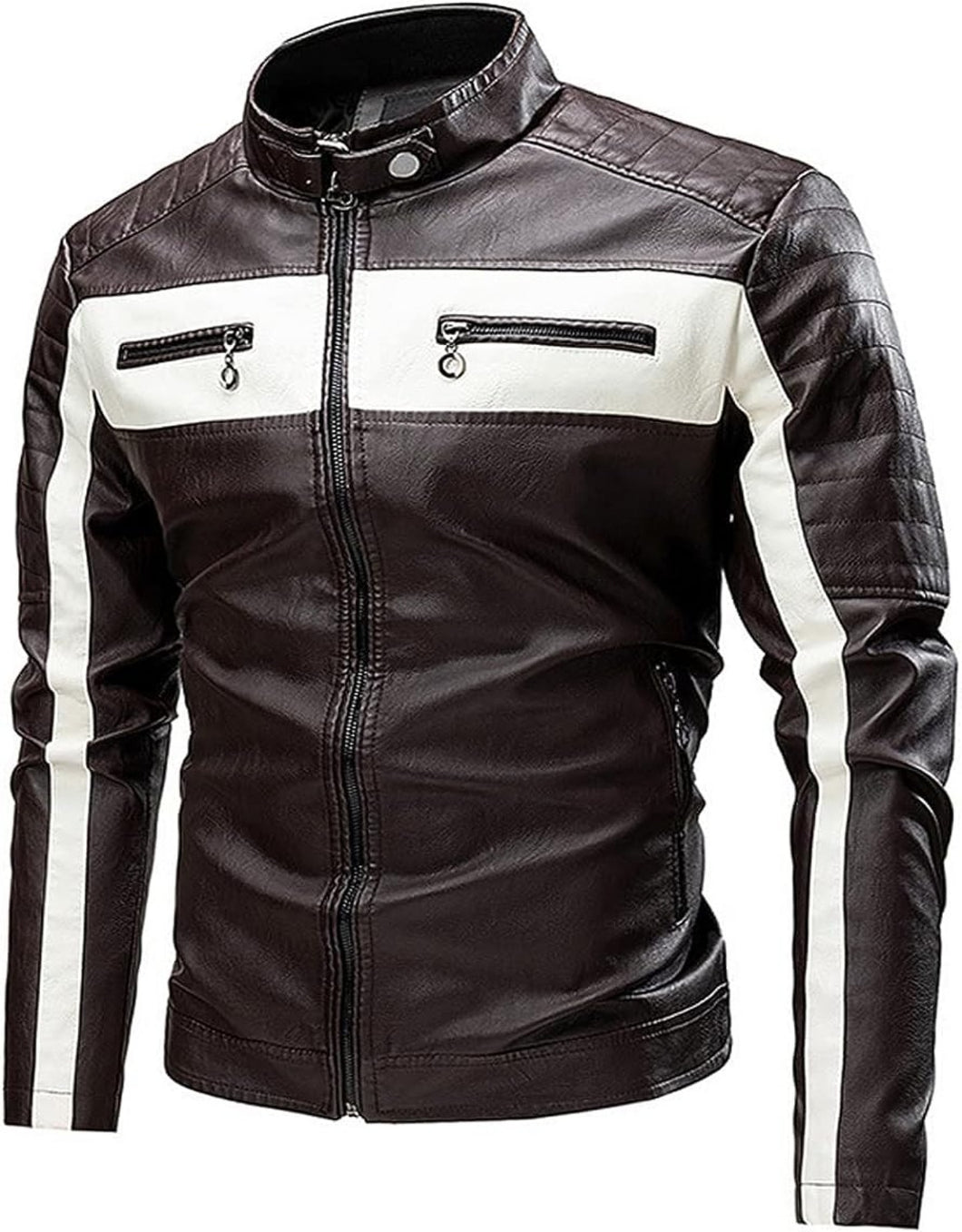 Men's Quilted Shoulder Striped Motorcycle Café Racer Jacket