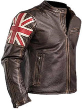 Load image into Gallery viewer, Men&#39;s Antique UK Flag Leather Jacket
