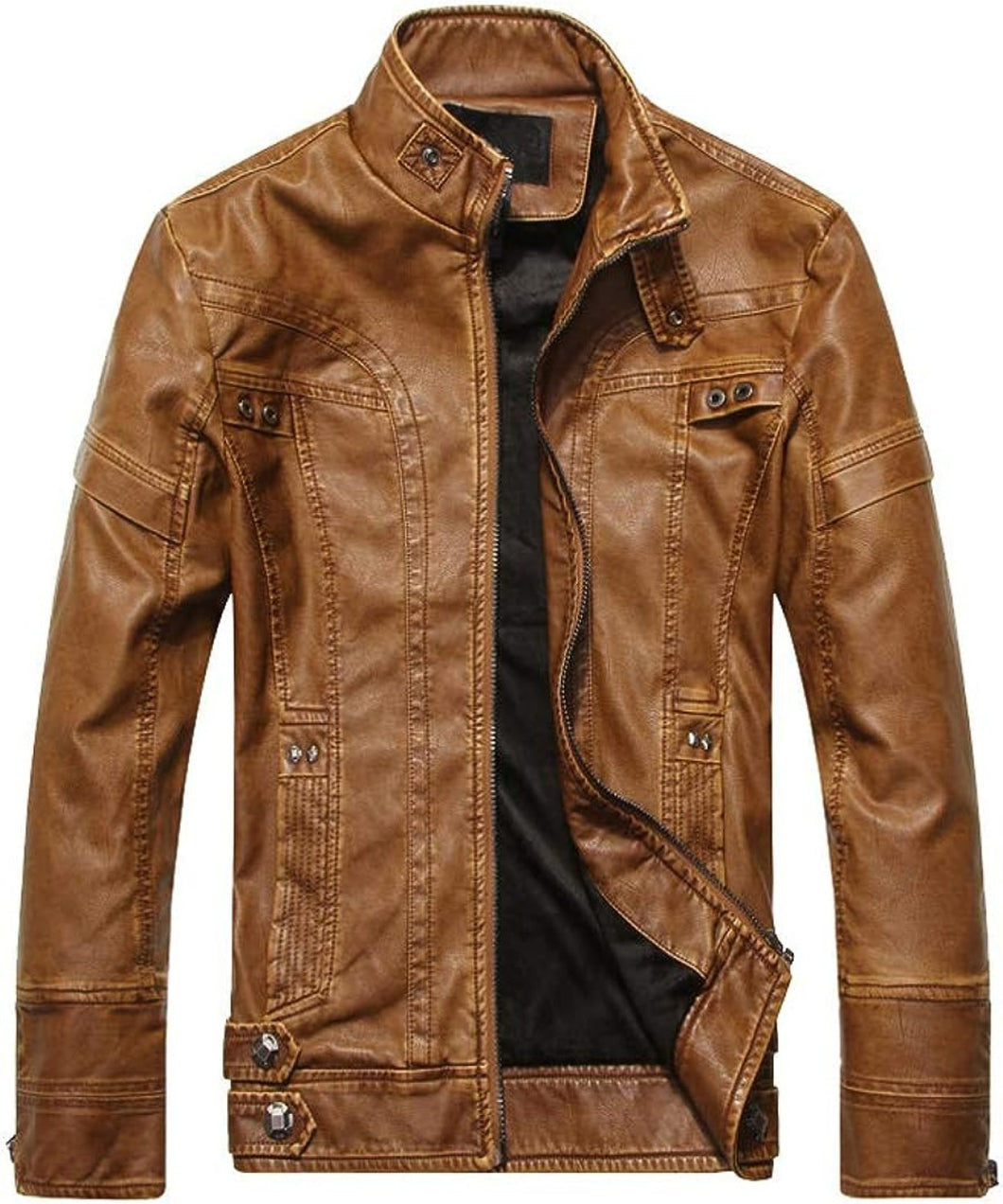 Men's Vintage Stand Collar Motorcycle Leather Jacket