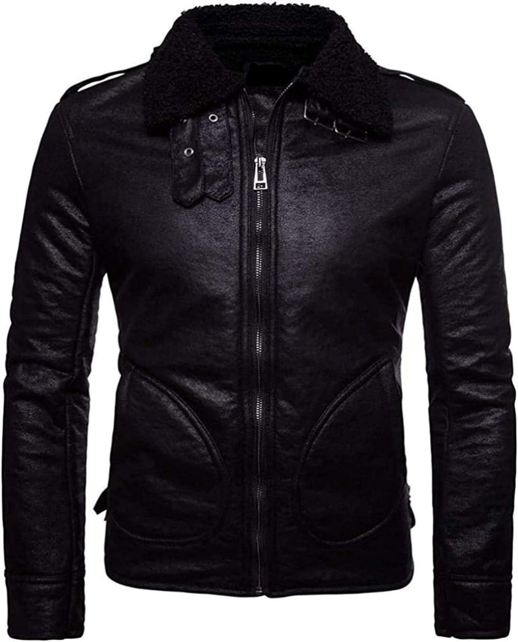 Men's Stand Collar Warm Motercycle Leather Jacket