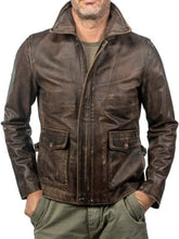 Load image into Gallery viewer, Mens Distressed Brown Real Leather Jacket
