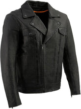 Load image into Gallery viewer, Men’s Black Leather Motorcycle Jacket with Utility Pockets
