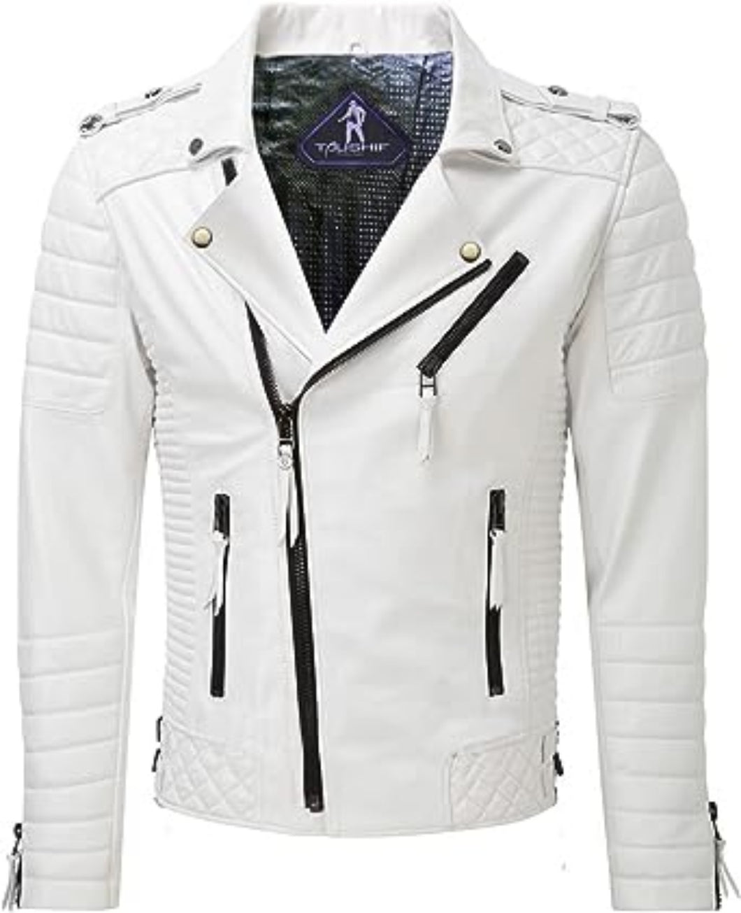 Mens Slim Fit White Leather Jacket