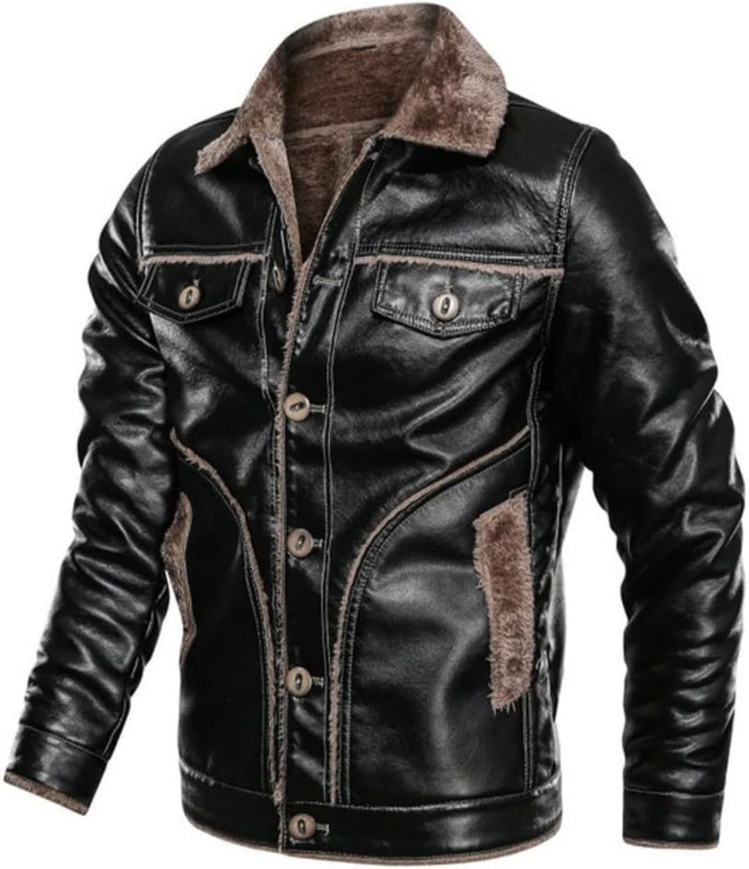 Men's Thick Warm Windbreaker Genuine Lather Jacket