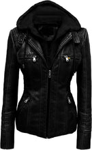 Load image into Gallery viewer, Women&#39;s Slim Fit Detachable Hood Leather jacket
