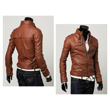 Load image into Gallery viewer, Men&#39;s Stand Collar Regular Leather Jacket
