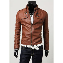 Load image into Gallery viewer, Men&#39;s Stand Collar Regular Leather Jacket
