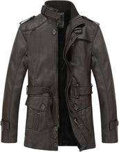 Load image into Gallery viewer, Men&#39;s Vintage Cargo Leather Trench Coat
