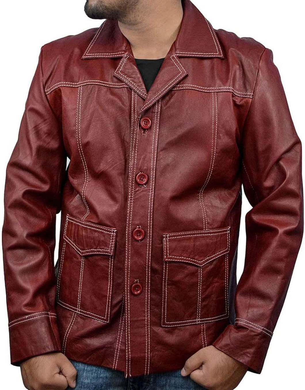 Men's Thick Stylish Maroon Leather Jacket