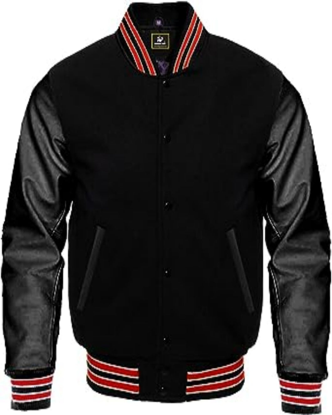 Men's Stylish Black Wool Jacket with leather Sleeves