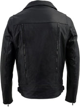 Load image into Gallery viewer, Men’s Black Leather Motorcycle Jacket with Utility Pockets
