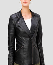 Load image into Gallery viewer, Womens Black Leather Motorcycle Jacket
